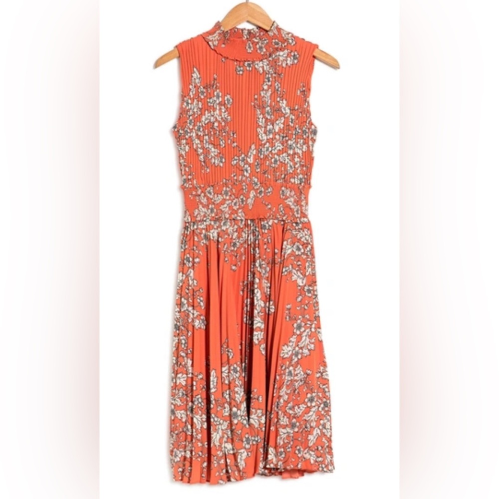 Pleated Printed Floral Dress